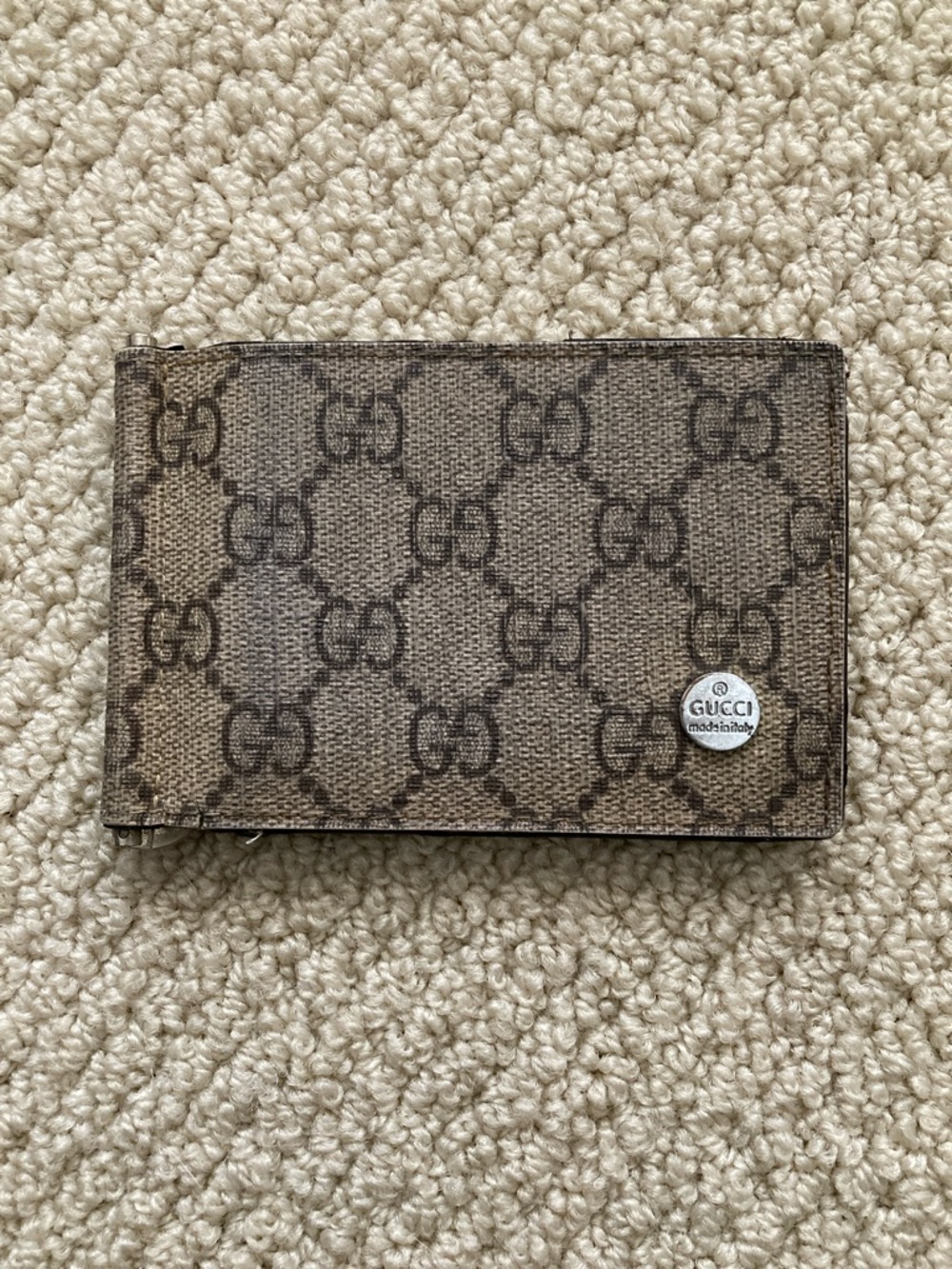 Vintage Gucci GG Monogram Bifold Wallet Money Clip Pre-2000 Brown Canvas Leather